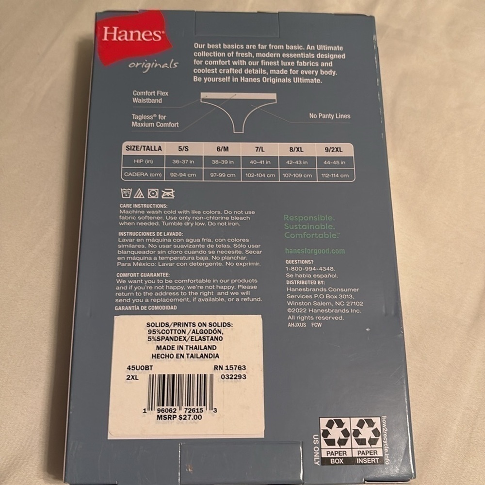 Hanes Plus Size Ladies Cotton Thongs - Picture 2 of 5